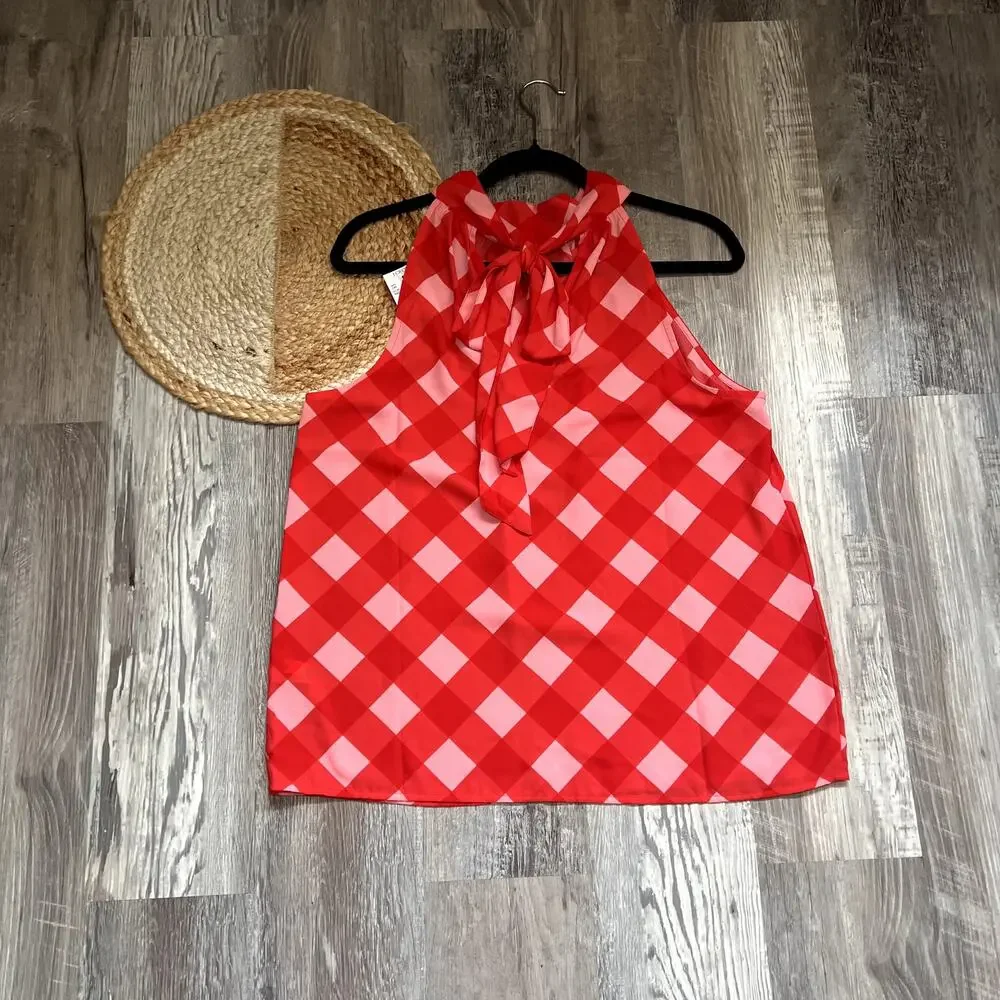 J. CREW Gingham Tie-Neck Womens Tank NWT